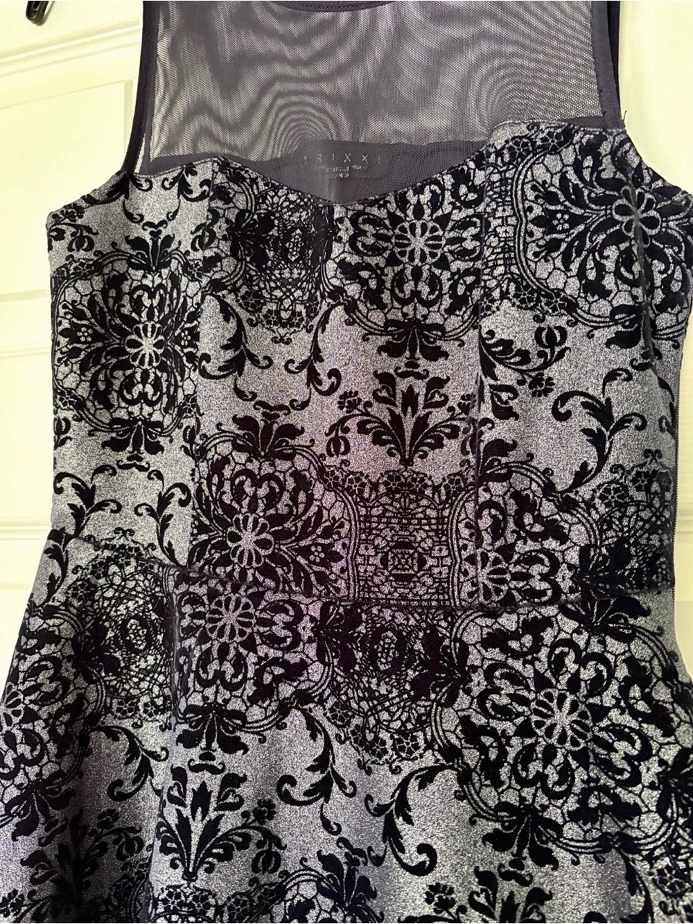 Blue Velvet-Print Fit & Flare Dress with Sheer Yoke - Picture 2 of 2